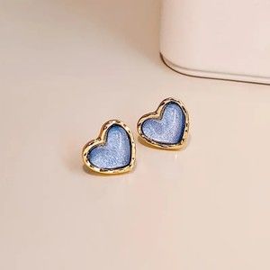 Blue and Gold Lightweight Heart Studs